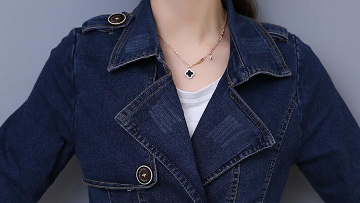 Autumn Women Casual slim Long Denim Trench Coat Female Boyfriend jean Overalls Plus Size Double-breasted Windbreaker coats y79