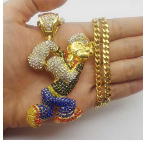 Bling Bling Iced Out Large Size Cartoon Movie Crystal pendant Hip hop Necklace 30inch stainless steel cuban chain N634B