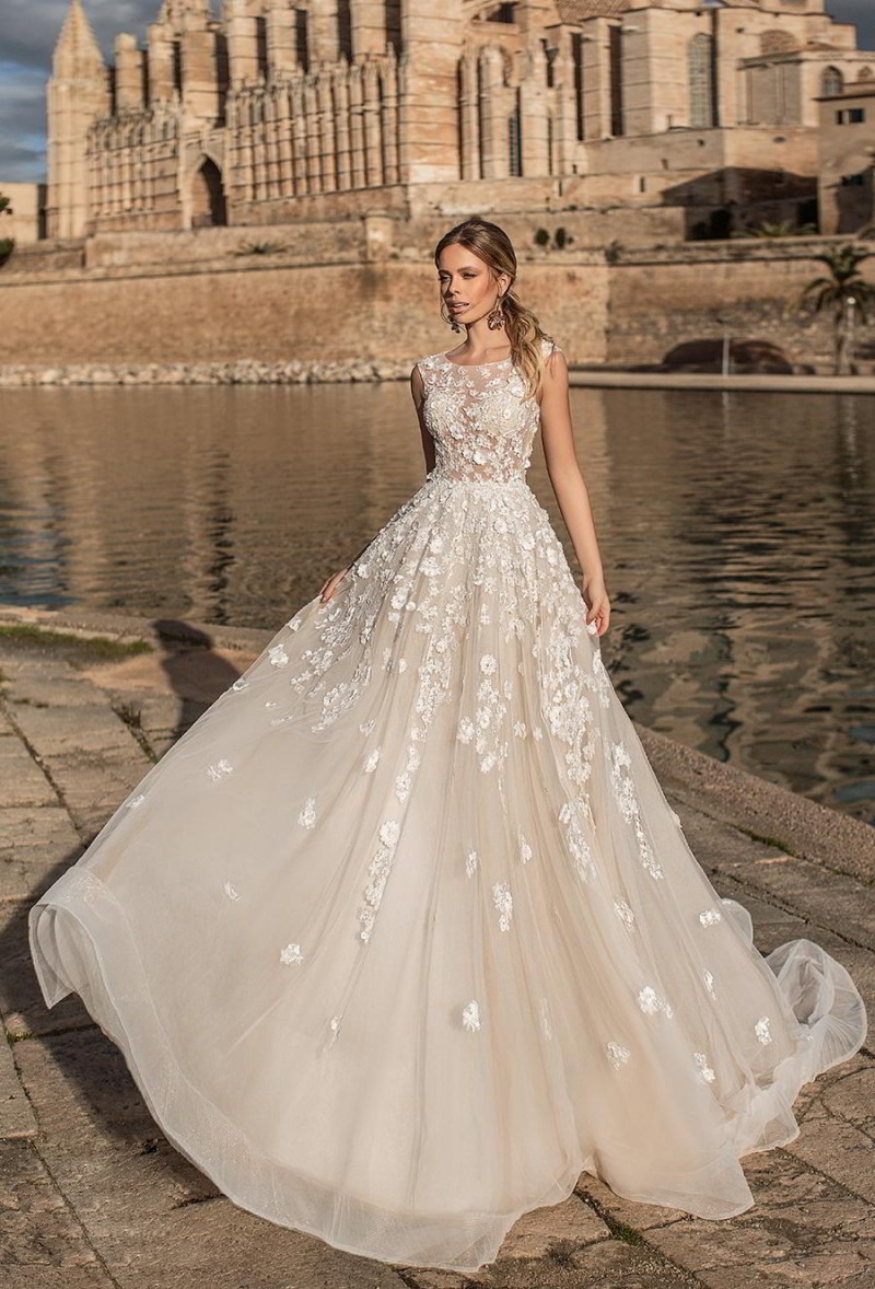 naviblue dolly 3d ral appliqued wedding dresses boho jewel neck lace illusion bodice bridal gowns a e tulle vestido de novia