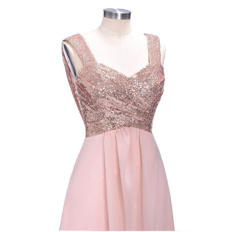 Real Image Sparkly Sequin Spaghetti Straps Long Bridesmaid Dresses Ruched Chiffon Floor Length Wedding Guest Maid Of Honor Dresses BA4910