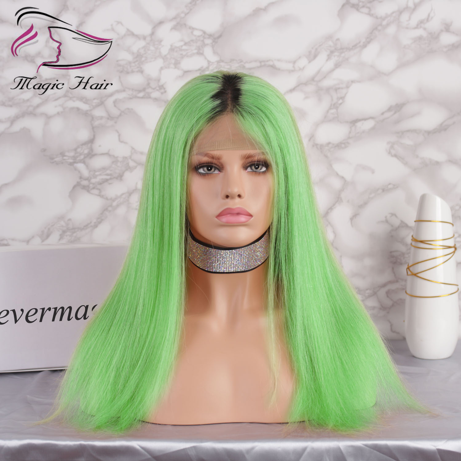 Ombre Green Color Glueless Full Lace Human Hair Wigs with Baby Hair Pre Plucked 130% Density Brazilian Virgin Hair Lace Front Wigs