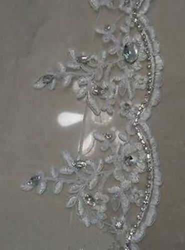 Gleaming Crystals Beaded Cathedral Bridal Veils Appliques Lace Edge White One Layers With Comb Attached Custom Made Long 4M Wedding Veil