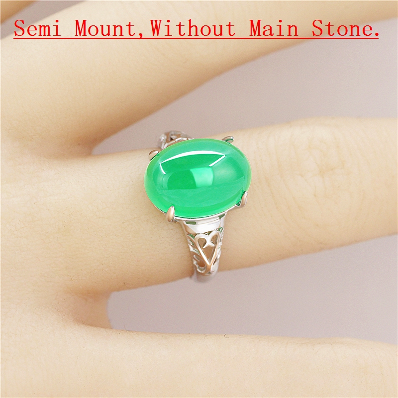 925 Sterling Silver Engagement Wedding Ring for Women 10x13mm Oval Cabochon Semi Mount Ring Setting White Gold Color
