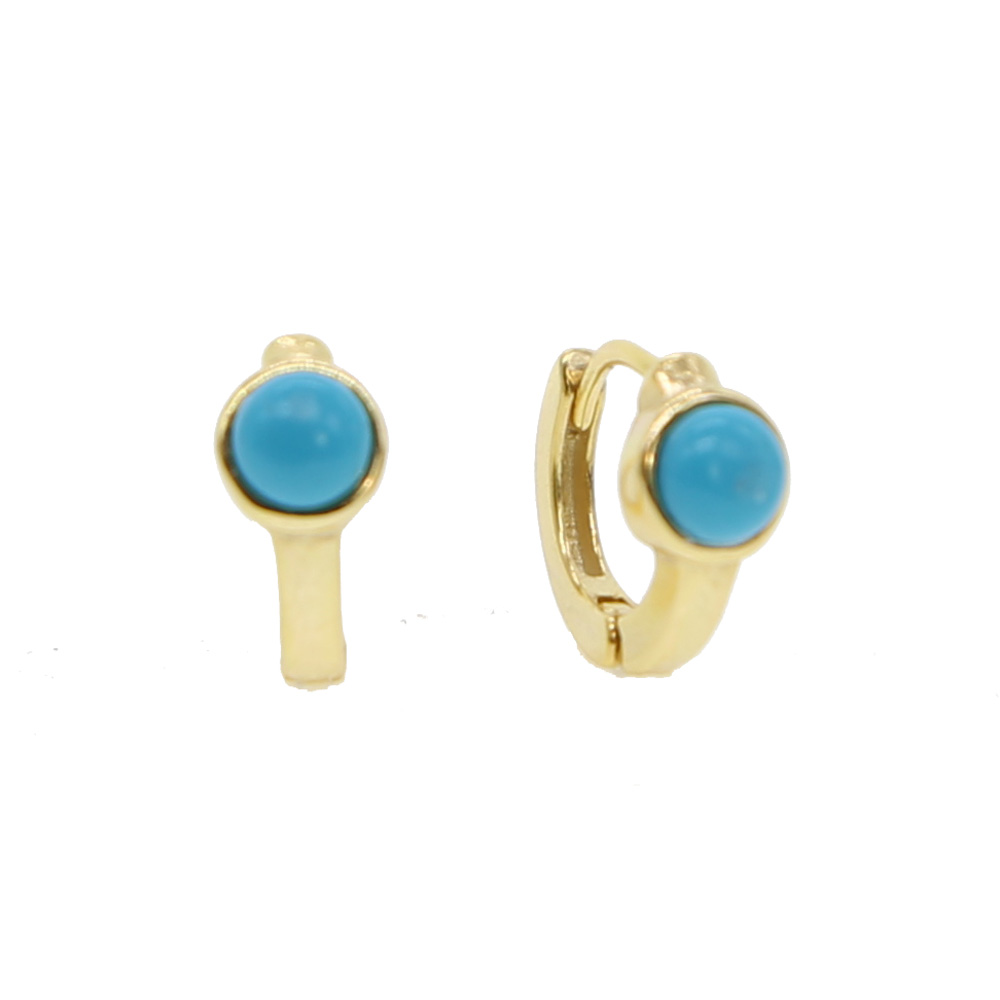 Real 925 Sterling Silver Turquoise Hoop Earring Mini Small Hoops Minimal Delicate Girl Women Gift Gold Plated Gemstone Earrings Wholesale