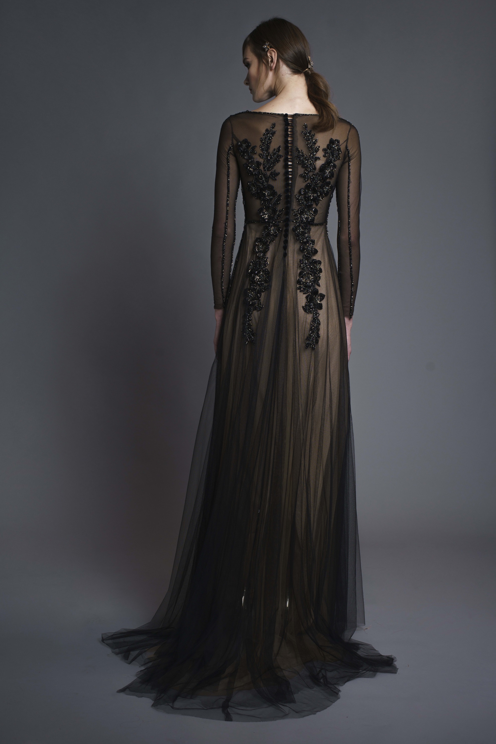 Chana Marelus Black Prom Dresses Long Sleeve Slim Fit 3D Floral Appliques Beaded Illusion Sexy Formal Dress Evening Party Wear Custom Made