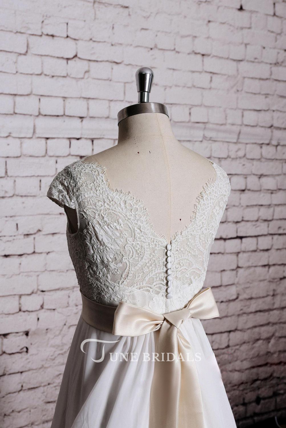 Real Pictures Country Wedding Dresses A e V Neck Chiffon Lace Appliques Ruffles Beach Bridal Gown or Length Plus Size vestido de novia