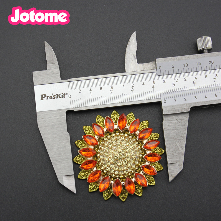 Gold Tone Sunflower Flat Back Flower Brooches for Women Rhinestone Crystal Pin Brooch for Wedding Bouquet
