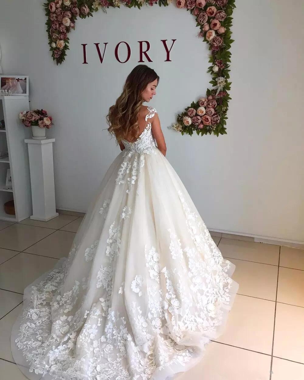 Elegant Lace Sheer Neck A-Line Wedding Dresses Cap Sleeves Maternity Pregnant Backless Beach Plus Size Custom Made Bridal Gowns HY4078