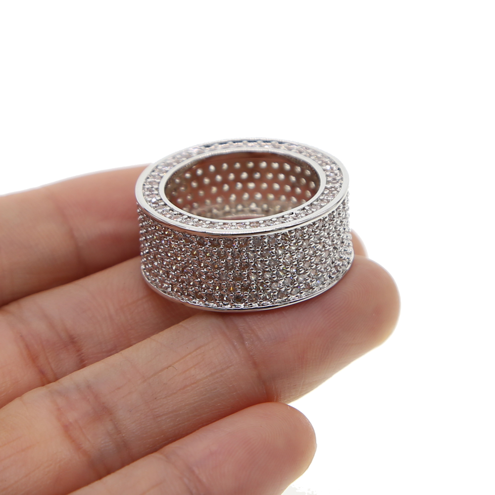 Wedding engagement band ring for men boy gift micro pave cz full band Classic silver plated hip hop Rock jewelry