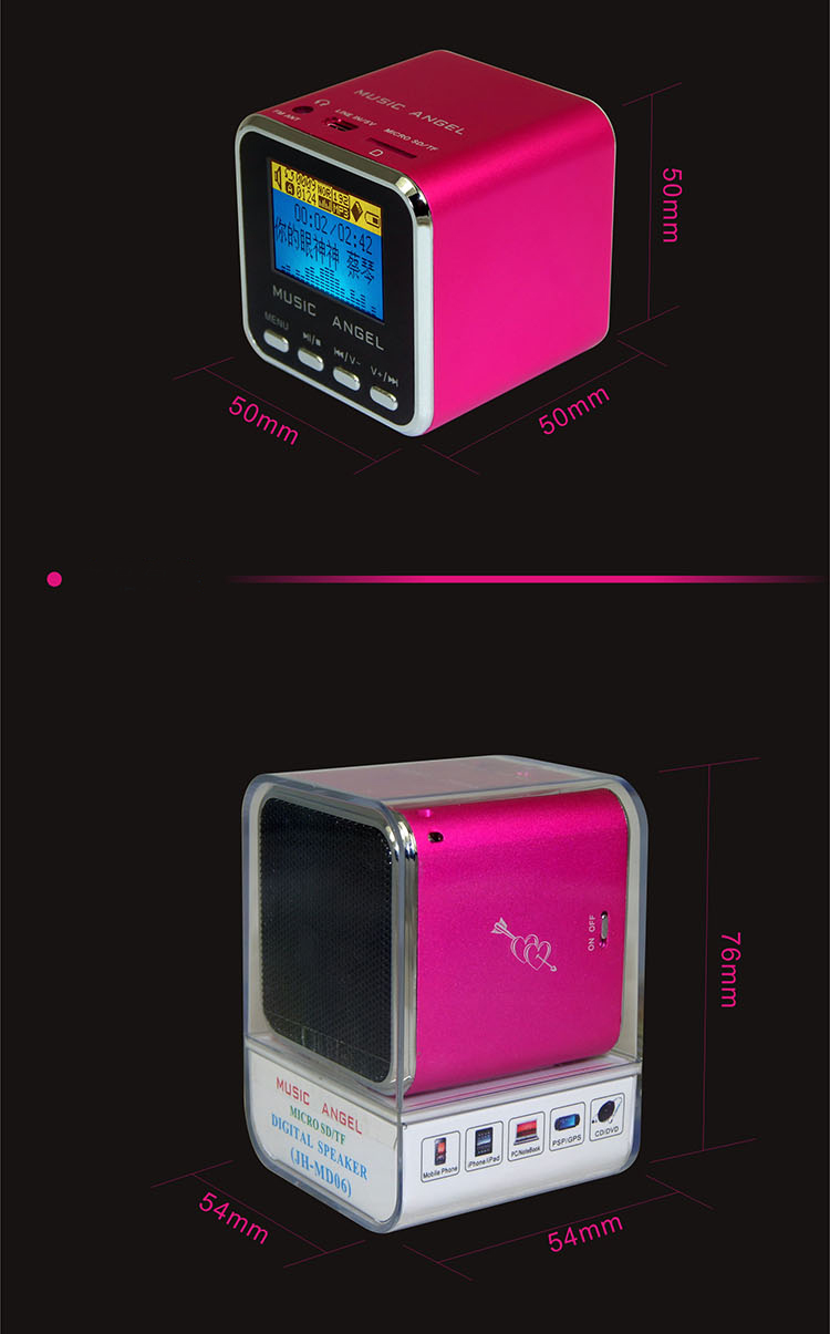 MUSIC ANGEL Mini Speaker USB Micro SDTF HiFi Audio Amplifier MP34 Display alarm clock Digital Player