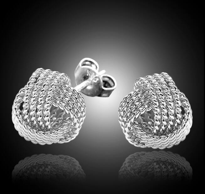2018 new fashion Graceful 925 Silver Plated Gold Jewelry Delicate Knot Women's Stud Fashion Earrings Party Lovely Earrings Free Shipping