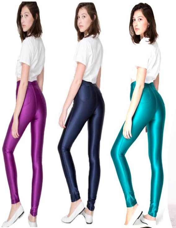 Women Fashion Brand New High Waist Candy Color Shiny Dance Disco Pants American A Pencil Workout Pants Hot Plus Size XL
