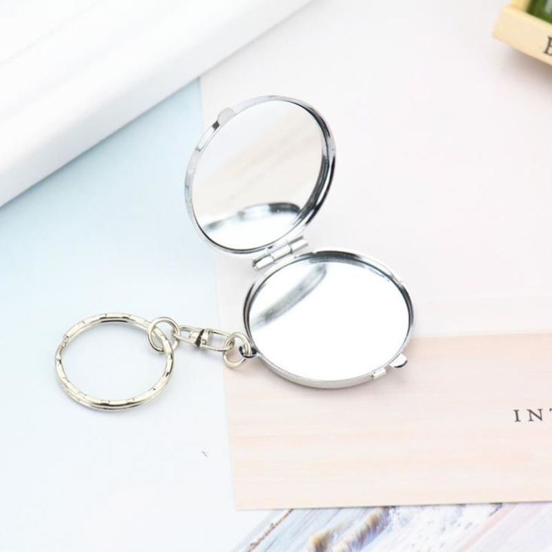 Travel Mini Portable Folding Pocket Compact Makeup Mirror Key Ring Keychain fast shipping F946