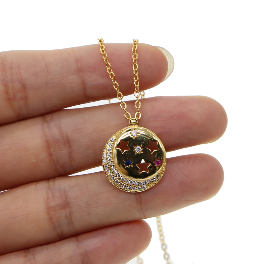 factory fashion wholesale jewelry galaxy moon star engraved unique sparking stars elegance lovely cute necklace for Christmas gift