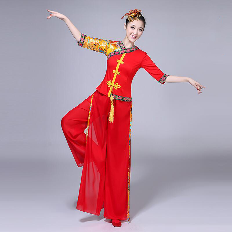 Women Classic Yangko Dance wear red lantern Dance Dress Ancient Chinese National clothes Chinese New Year festival Dance Costume