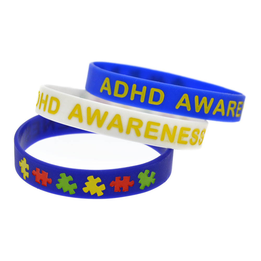 100PCS ADHD Awareness Silicone Rubber Bracelet Multicolour Jigsaw Decoration Logo For charity fund Activity Promotional Gift