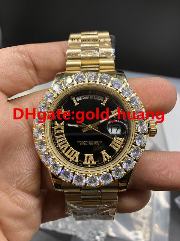 Luxury 43mm claw Bezel big diamonds automatic man watch, high-quality stainless steel men's watches 36969, Gold shell;black face
Luxury 43mm claw Bezel big diamonds automatic man watch, high-quality stainless steel men's watches 36969, Gold shell;black face