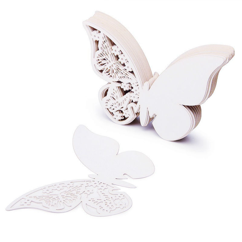 50pcs/Lot Butterfly Place Escort Wine Glass Cup Paper Card for Wedding Party Home Decorations White Blue Pink Purple Name Cards