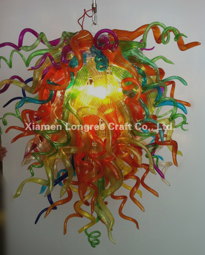 Modern Handmade LED Glass Chandelier Summer Bloom Colored Murano Crystal Chandeliers Pendant Light Fixture for Sale