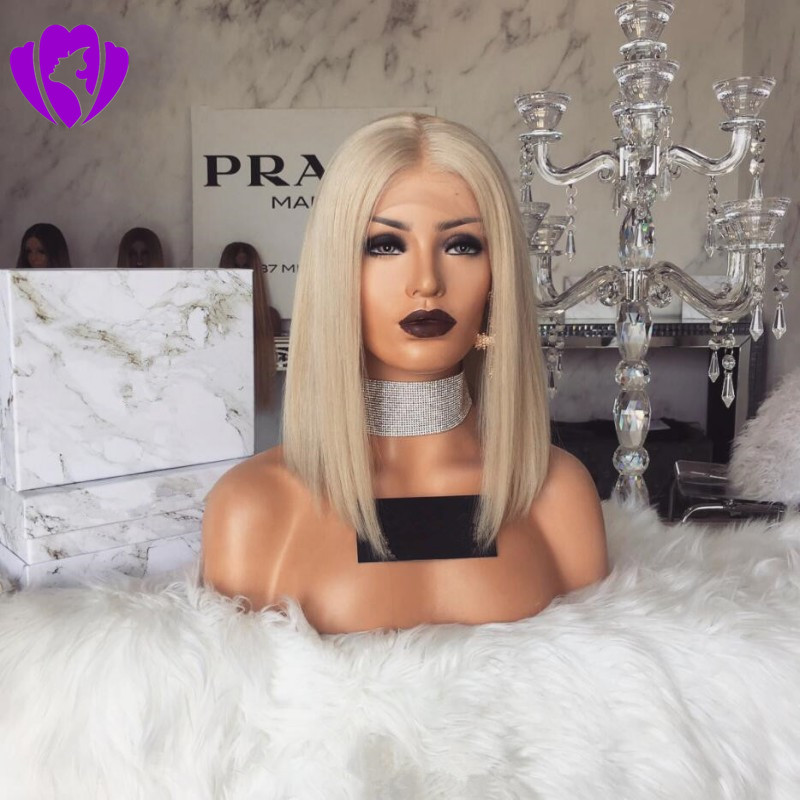 Free shipping Straight Short Blonde Bob wig Middle part Synthetic lace front Wig cosplay heat resistant for Women