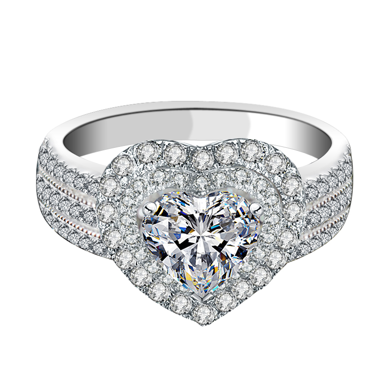 Lovers' Gift Brand New Choucong Luxury Jewelry Pure 100% 925 Sterling Silver Pave 5A White Clear Zirconia Women Wedding Heart Band Ring Set