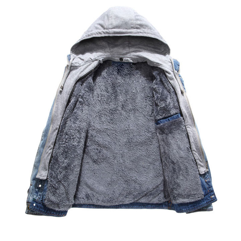 Autumn and Winter Men's plus velvet Casual Men's Fashion Denim jacket Fashion Park Black Hooded jacket Size M L XL XXL