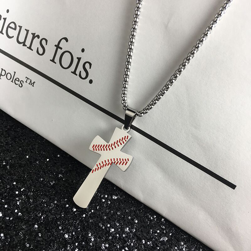Charm Baseball Cross Scripture Pendants Cool Sport New Men Necklace Fitness Fashion Stainless Steel Workout Jewelry 18K Gold Plated