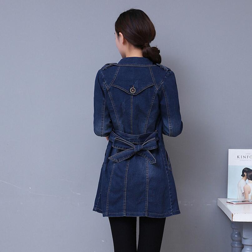 Autumn Women Casual slim Long Denim Trench Coat Female Boyfriend jean Overalls Plus Size Double-breasted Windbreaker coats y79