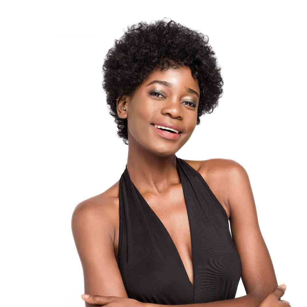 Top quality Afro Kinky Curly Hair Short Human Hair Capless Wigs natural Color Virgin Hair Bob Short Wigs For Black Women
