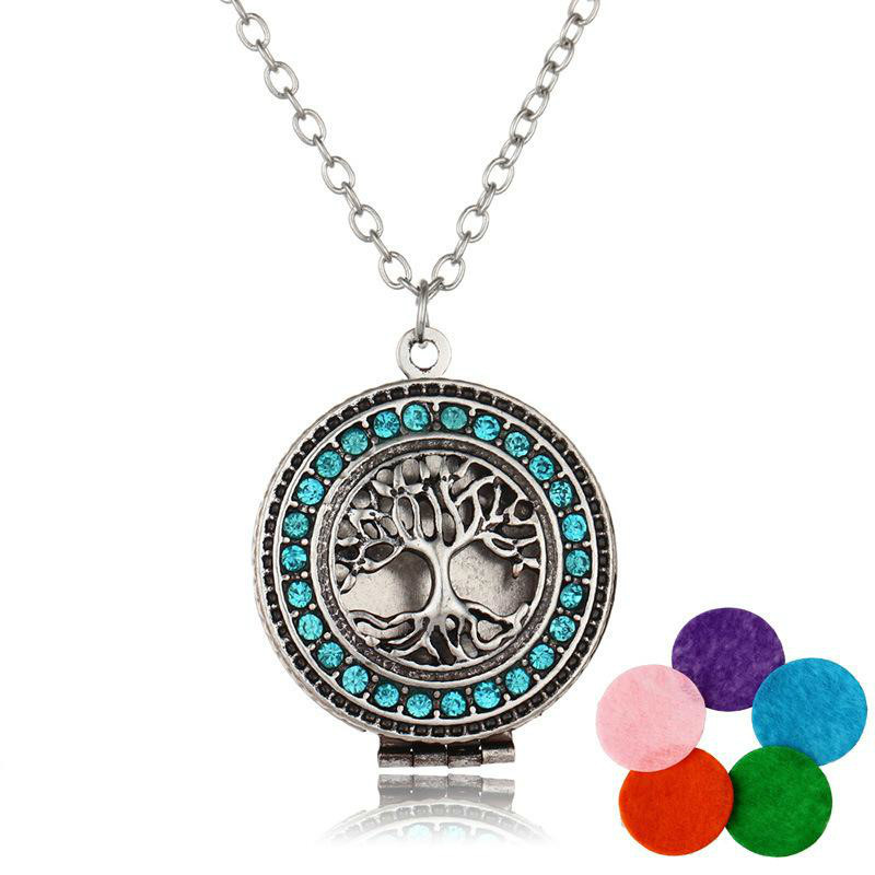 Crystal Tree Of Life Aromatherapy Essential Oil Diffuser Necklace Perfume Open Lockets Chains With Refill Pads Jewlery Women Drop Necklaces