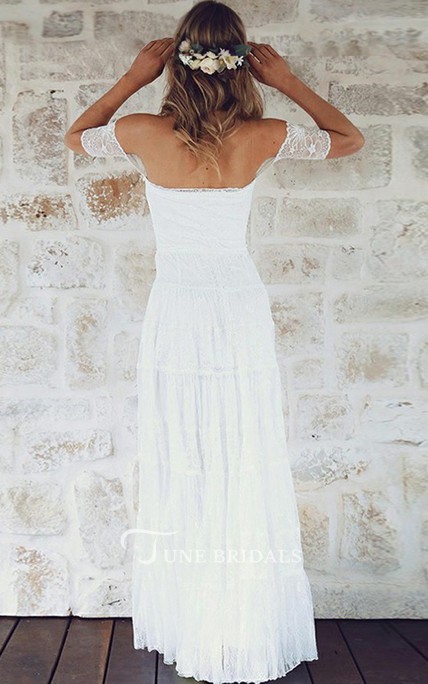 A e Off the Shoulder Beach Dresses Short Sleeves Strapless Lace Boho Wedding Dress or Length Custom Made Bohemian Bridal Gowns