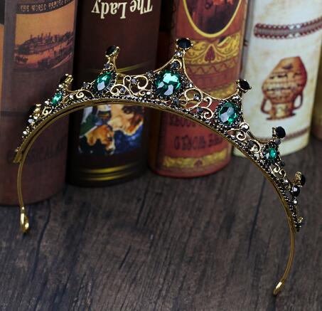 Vintage wedding crown dark green Rhinestone Beaded Hair Accessories Headband Band Crown Tiara Ribbon Headpiece Jewelry free shipping