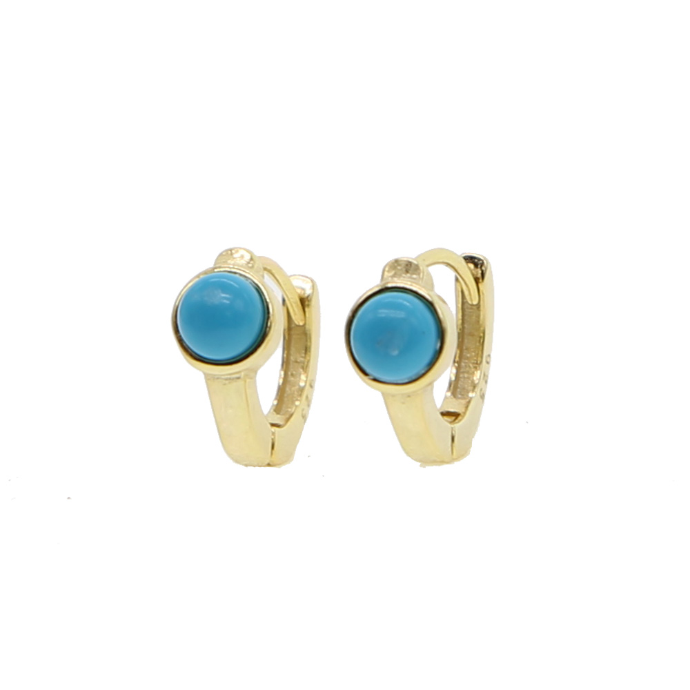 Real 925 Sterling Silver Turquoise Hoop Earring Mini Small Hoops Minimal Delicate Girl Women Gift Gold Plated Gemstone Earrings Wholesale