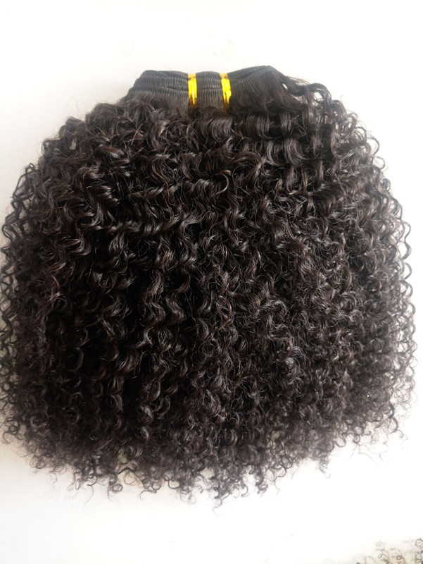 Brazilian Human Virgin Remy Hair Kinky Curly Hair Weft Soft Double Drawn Hair Extensions Unprocessed Natural Black Color