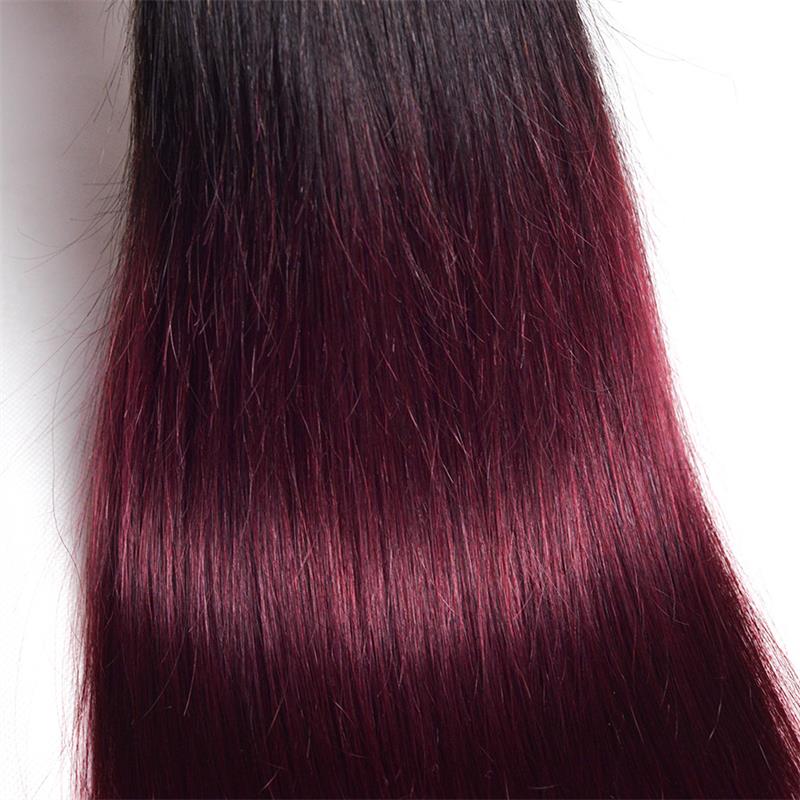 Wholesale high quality 100% High Quality Ombre 1B/99J Straight Hair Weft Brazilian Human Hair Extensions