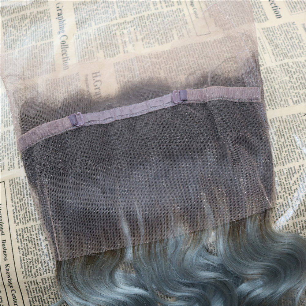 Virgin Brazilian Human Hair Bundles with 360 Lace Frontal Omber #1B/Sliver Body Wave Hair Weft Weave with Lace closure Remy Hair Extensions