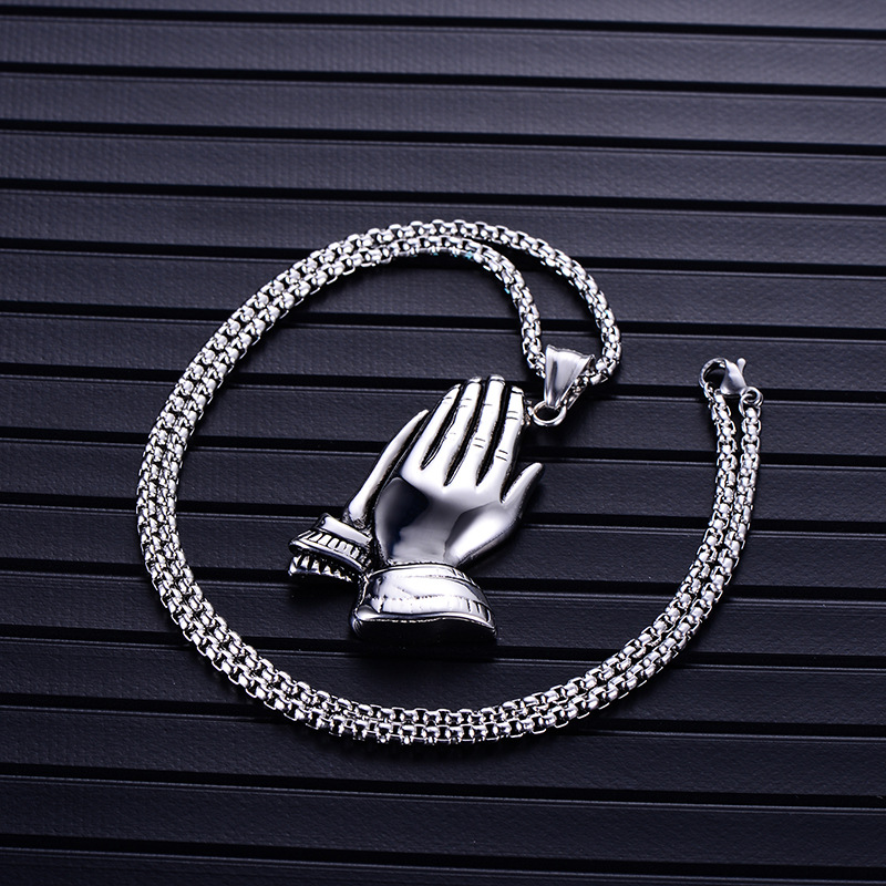 Men's Retro Praying Hands Pendant Necklace - 316L Stainless Steel with 18k Gold Plate