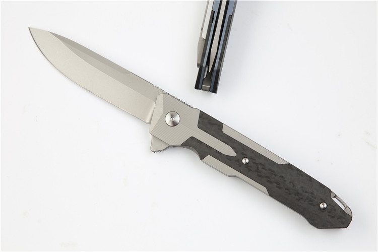 High End Flipper Knife S35VN Stone Wash Blade Carbon Fiber + TC4 Titanium Alloy Handle EDC Pocket Folding Knives Nylon Case