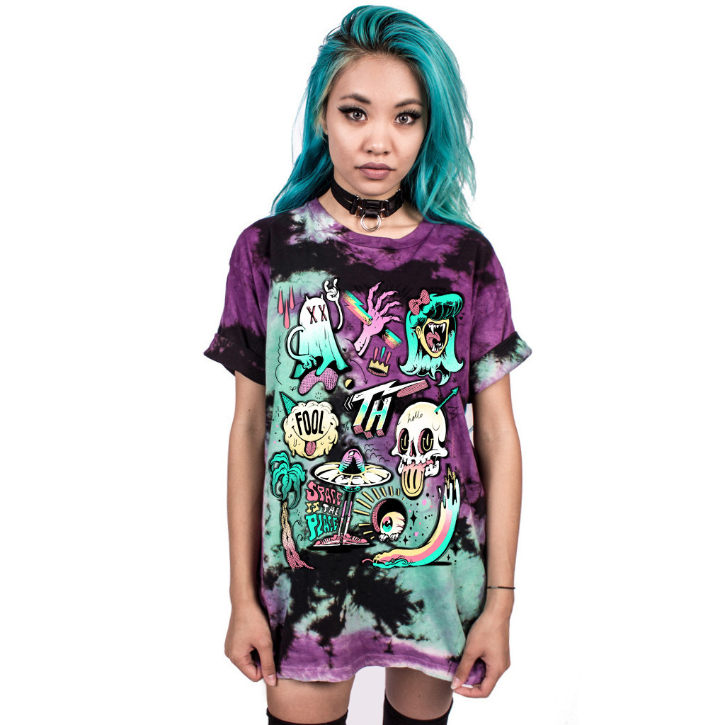 Women's T-Shirt Short Sleeve Color Print Tops Halloween Costume Spoof Alien Print Top Clothing 2018 Fashion T-shirt streetwear