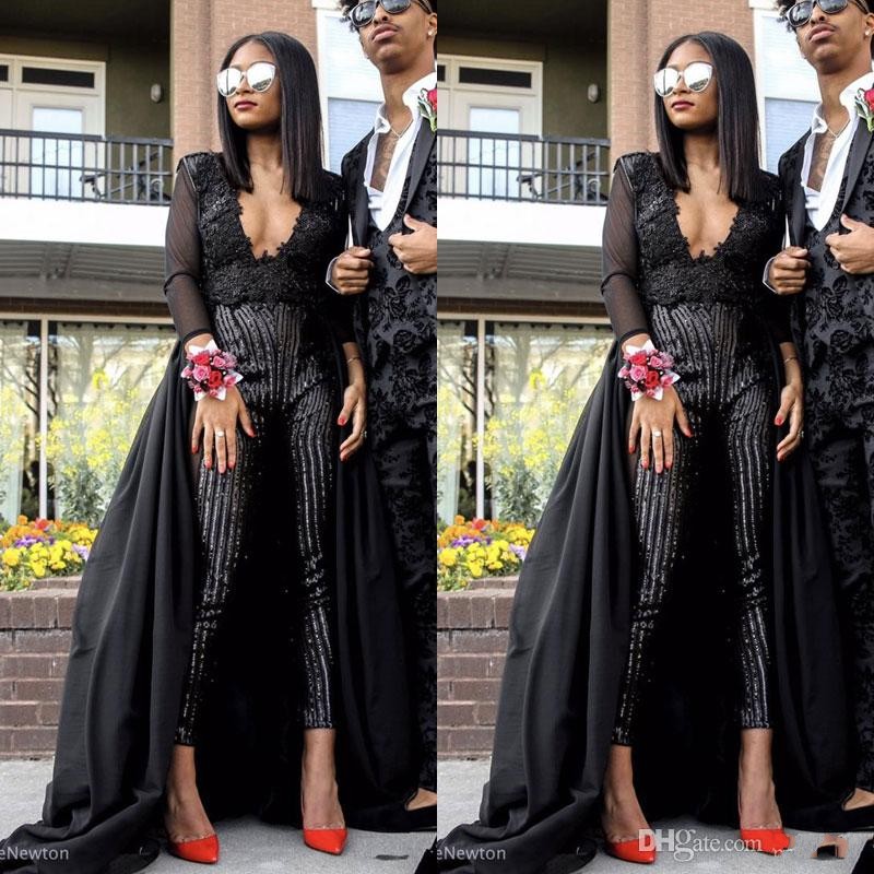 2019 Sexy Prom Dresses Stunning Jumpsuit Black Evening Wear Long Sleeves Sequins Beaded Prom Gowns With Detachable Train Custom Made, White
2019 Sexy Prom Dresses Stunning Jumpsuit Black Evening Wear Long Sleeves Sequins Beaded Prom Gowns With Detachable Train Custom Made, White