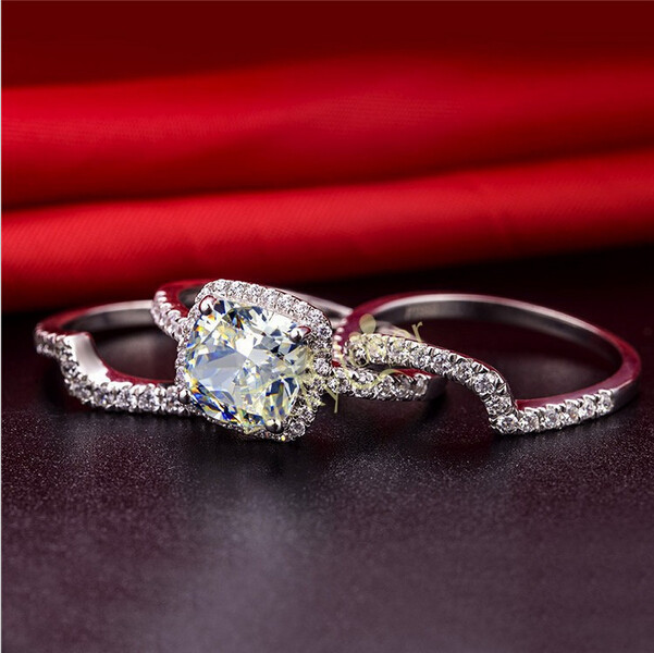 choucong Cushion cut 8mm Stone Diamond 10KT White Gold Filled 3-in-1 Engagement Wedding Ring Set Size 5-11 Gift
