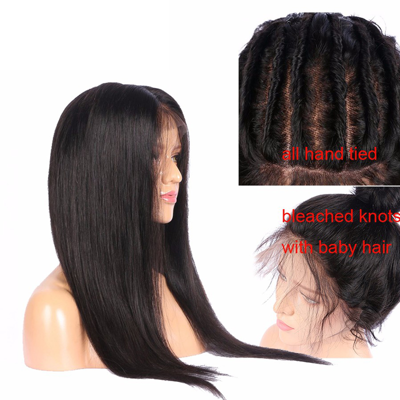 High Quality Free Shipping Natural Color Silk Straight Pre Plucked With Baby Hair Brazilian Full Lace Human Hair Wig For Women
