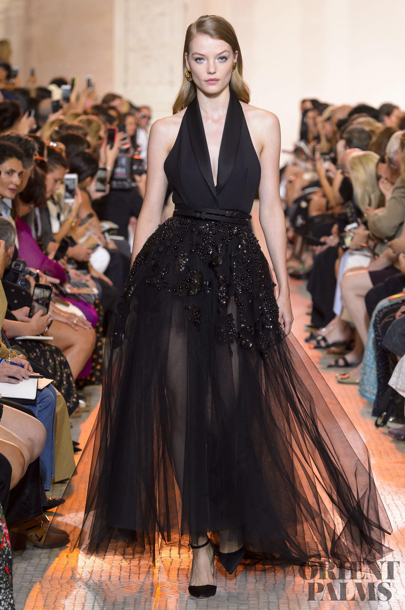 ELIE SAAB The Newest Arrival Black Prom Dresses Deep V Neck A Line Bead Pearls Ankle Length Evening Gowns Sexy Backless Quinceanera Dress