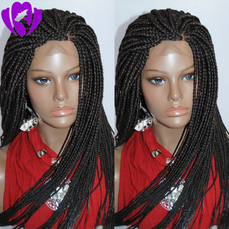Long full density Black/brown Braided Wigs With Baby Hair heat resistant hair Micro Braids Synthetic Lace Front Wig For black Women