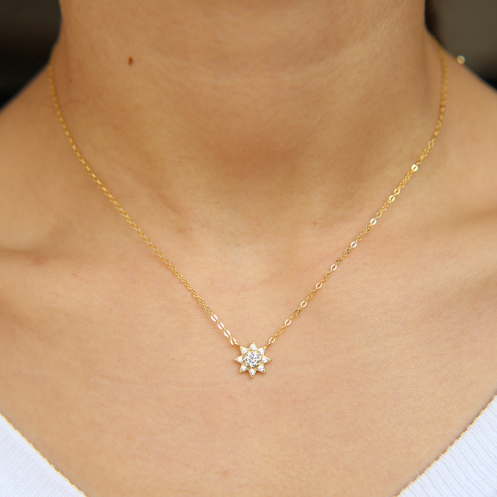 cz sun pendant necklace 100% 925 sterlilng silver material simple mini pendant lovely cute girl women collarbone necklaces jewelry
