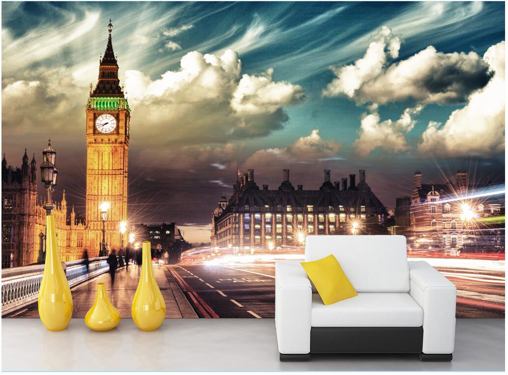 

3d room wallpaper custom photo mural Big Ben, night view of the city of London, UK 3d wall murals wallpaper for walls 3 d print fabric, Light yellow