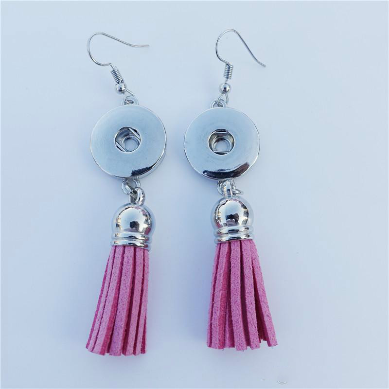 2018 hot sales girls woman Noosa Chunks Metal Ginger 18mm Snap Buttons Tassel Earrings Women Jewelry 12pairs/lot Mix Colors