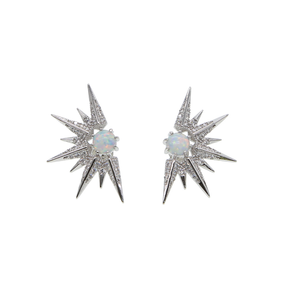 Sterg Sier North Star Big Hoop Earrings with Opal CZ Pave Tassel Design for Women - Wedding Jewelry