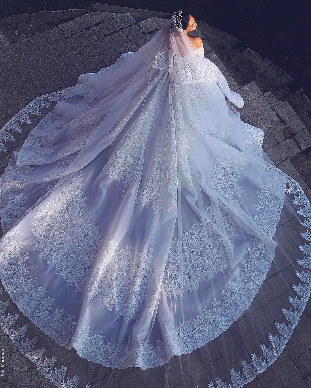 Amazing Appliques Beaded Wedding Gown Saudi Arabia Fabulous Off Shoudler Long Sleeve Princess Bridal Dress Dubai A-Line Tulle Wedding Dress