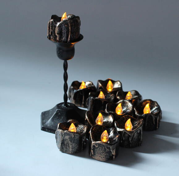 Party Decoration Halloween Black Flameless Candles Flash LED Battery Powered Light Candles